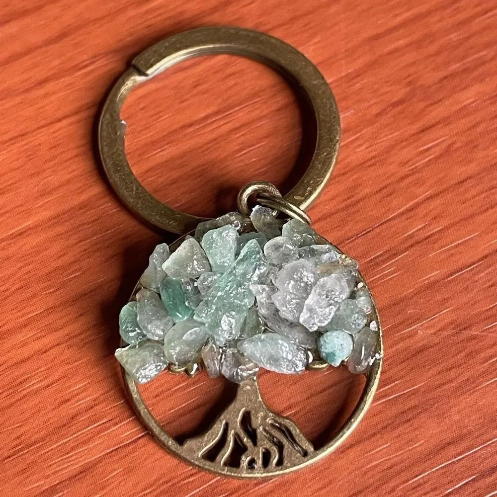 Tree of Life Natural Green Jade (Jadeite Jade) Crystal Keychain